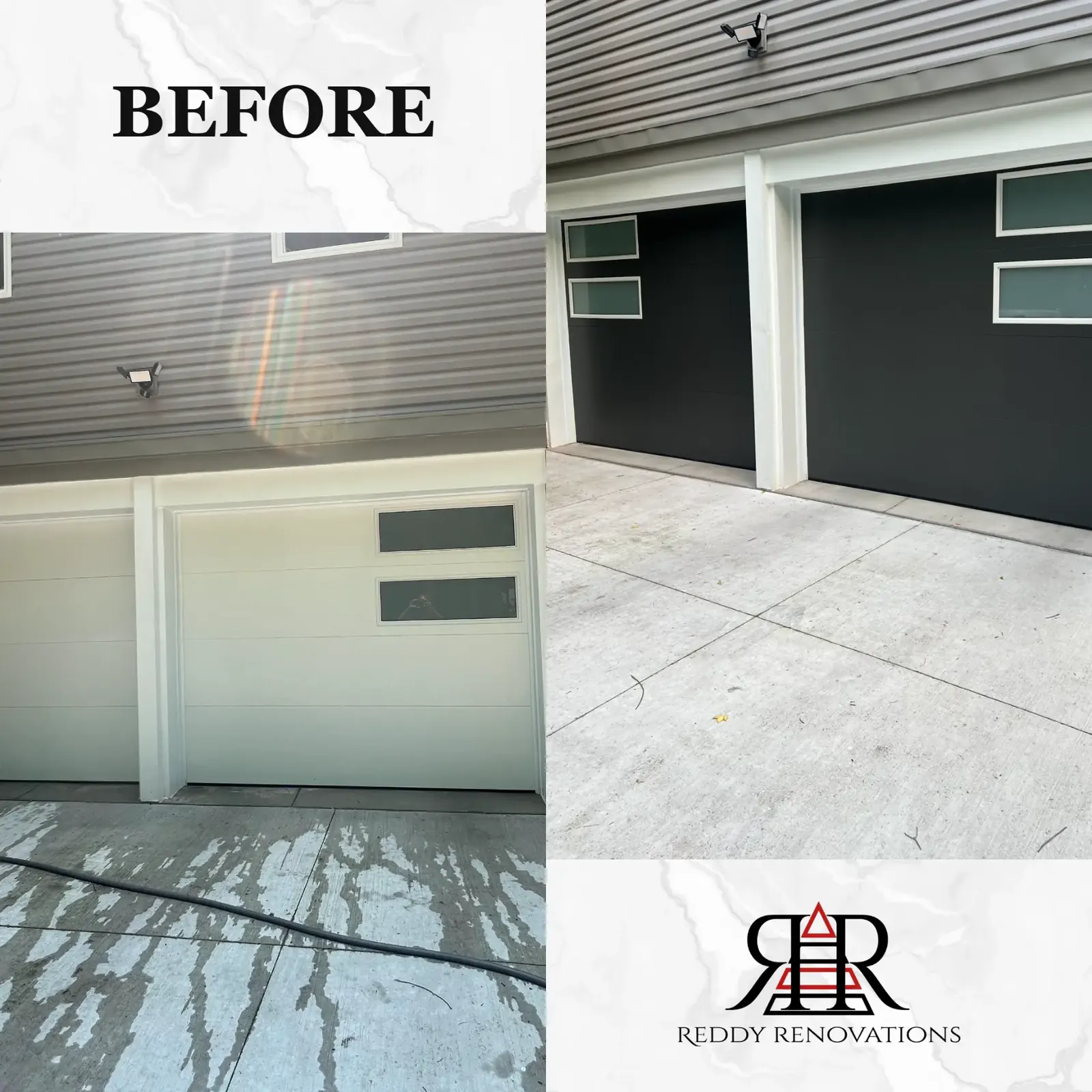 Before and after exterior project by Reddy Renovations in the Greater Toronto Area — Garage — doors and exterior finishing