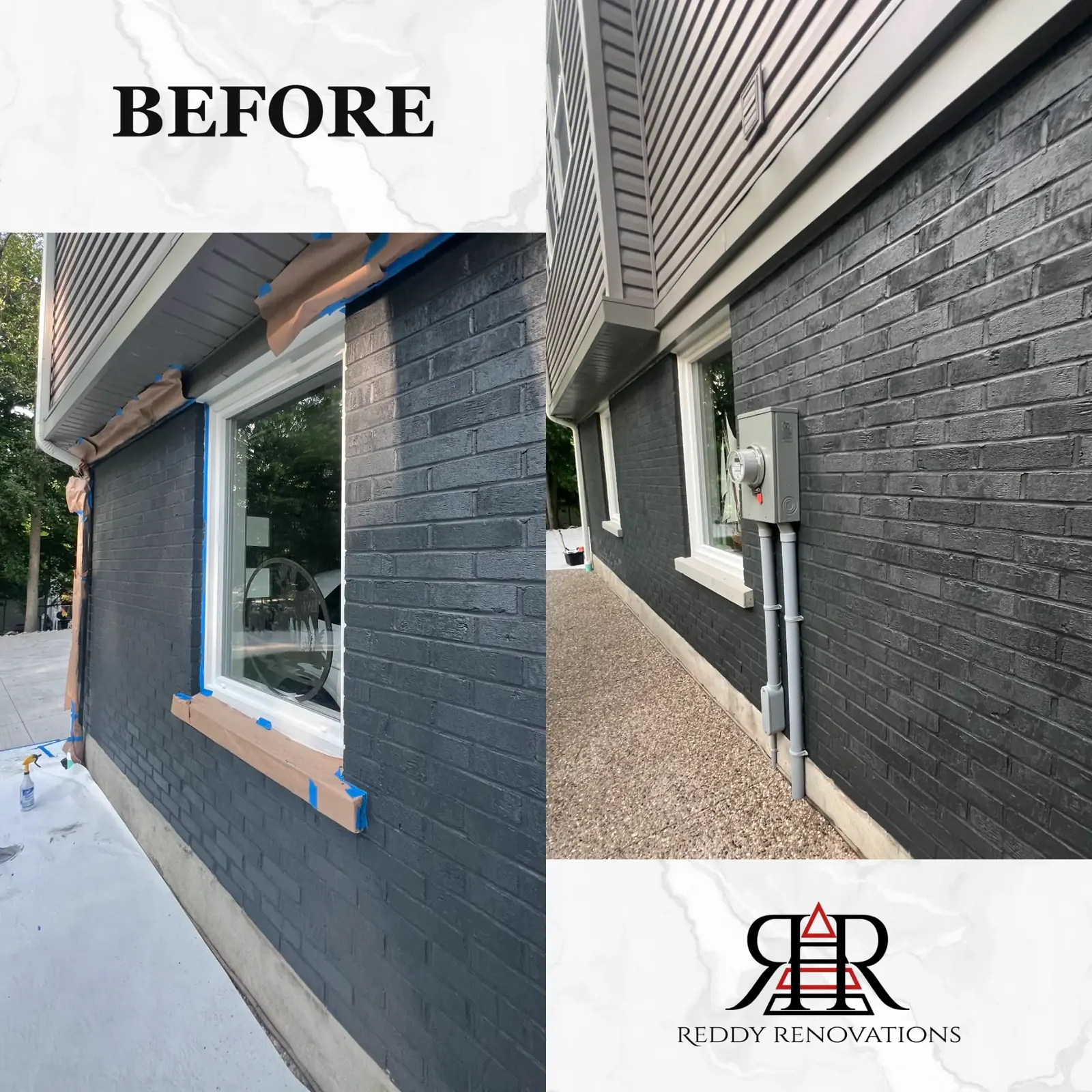 Before and after exterior project by Reddy Renovations in the Greater Toronto Area — Exterior — brick painted charcoal