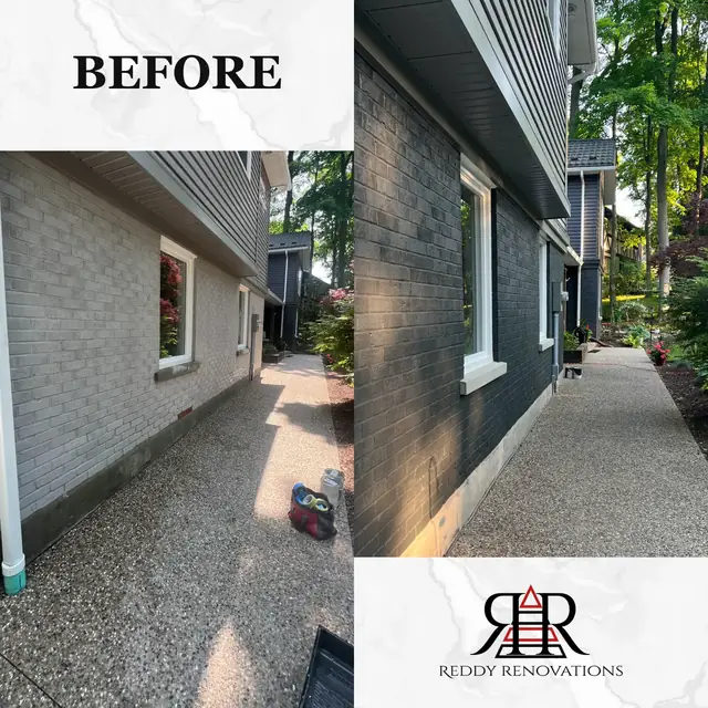 Before and after — Exterior — brick repaint and trim work