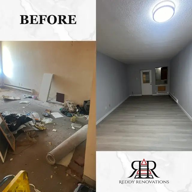 Before and after — Apartment — cleanout, paint and vinyl plank flooring