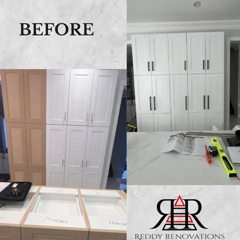 Before and after — Kitchen — pantry cabinetry install and quartz counters